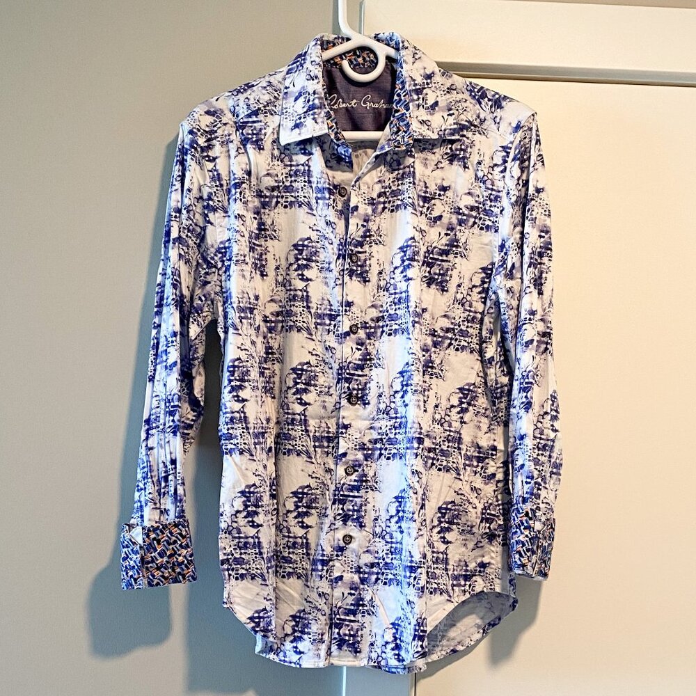 Robert Graham Men's Classic Fit Shirt Kaleidoscope Artsy Flip Cuff Smoke Size M